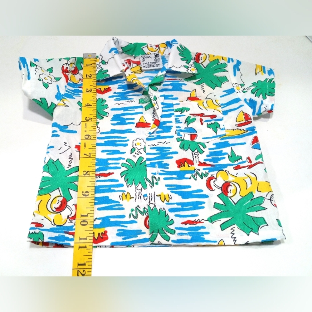 Vintage Toddler Hawaiian Shirt 12M Panda Bear Brand Button Up Short Sleeve